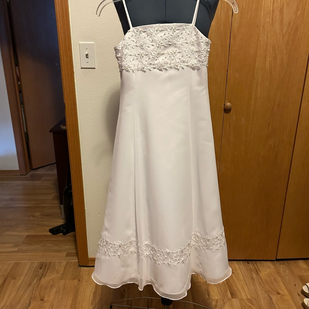David's Bridal White Floral Kids Dress